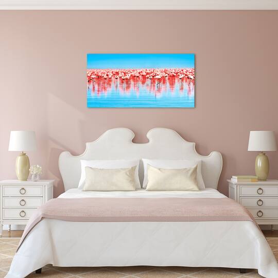 Empire Art Direct 24" x 48" Flamingo Flock Frameless Free Floating Tempered Glass Wall Art